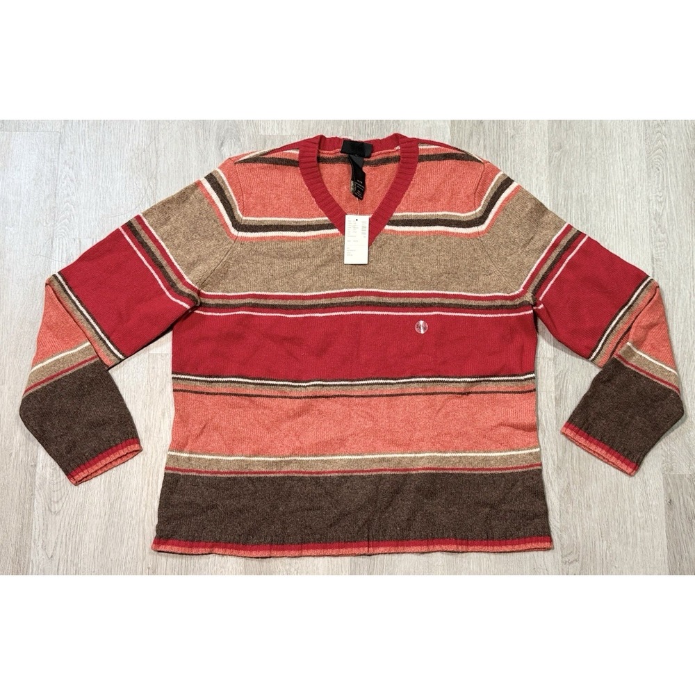 Vintage 90s Lane Bryant Lambswool Sweater Women's 14/16 Striped V-Neck Knit NWT